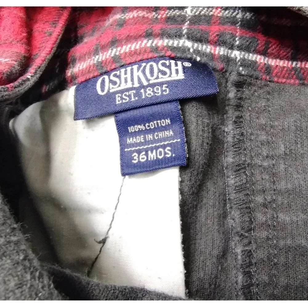 OshKosh Corduroy Overalls 36 Months Black Plaid Trim Toddler‎ Kids Fall